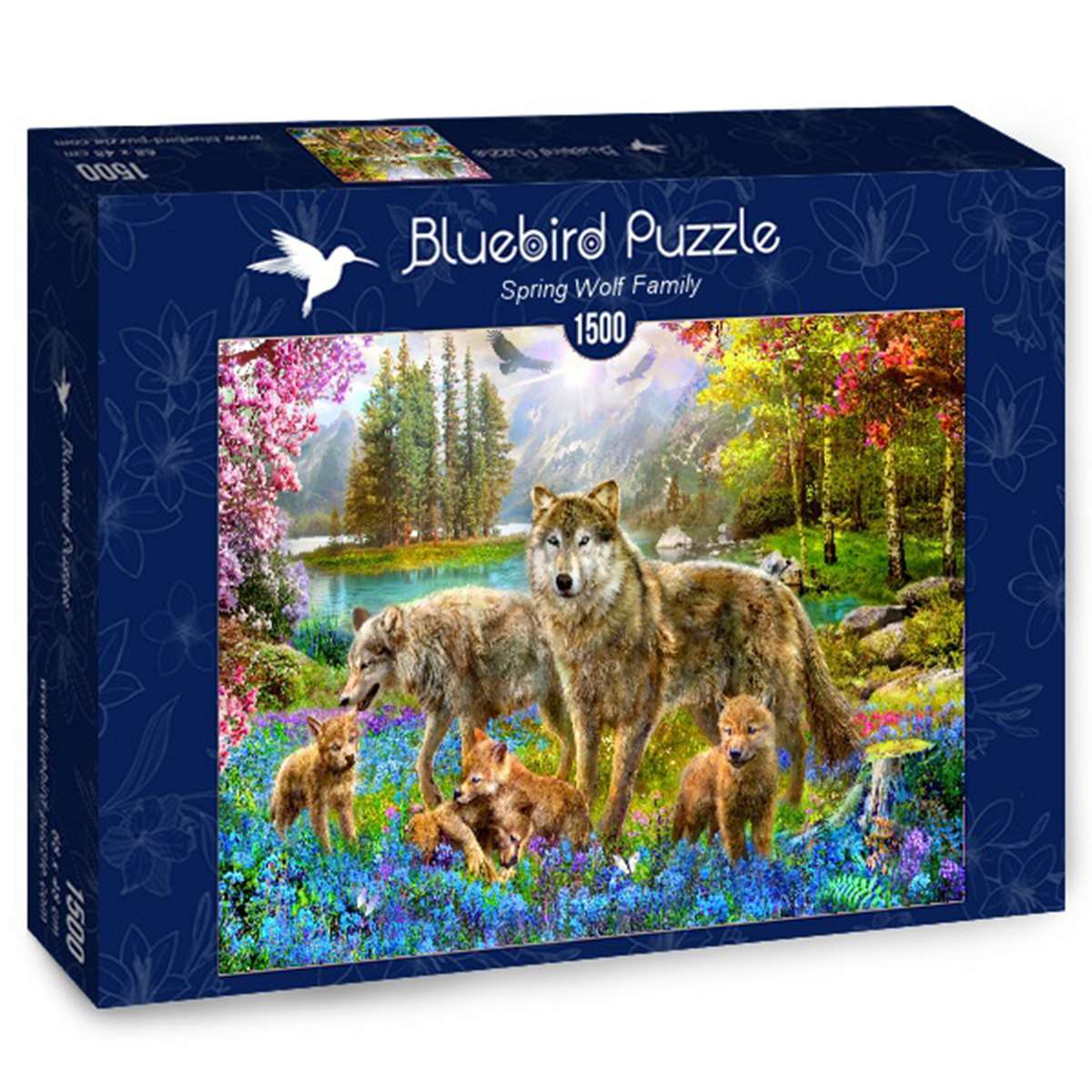Puzzle Bluebird Familia de Lobos en Primavera de 1500 piezas