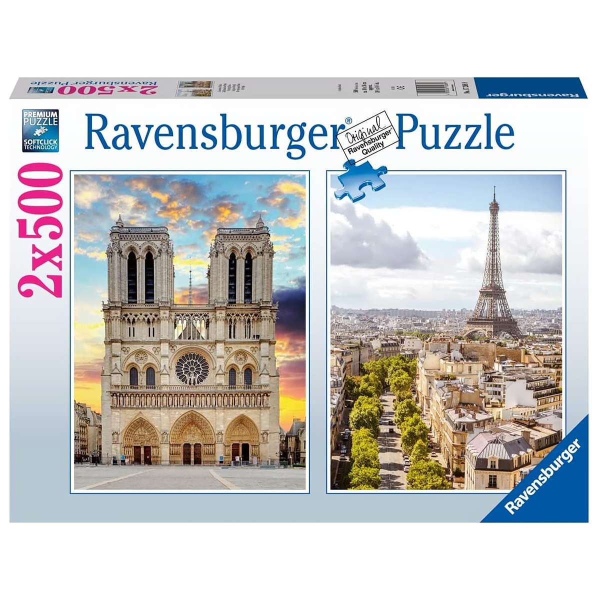 2 Puzzles Ravensburger Notre Dame y París de 500 piezas