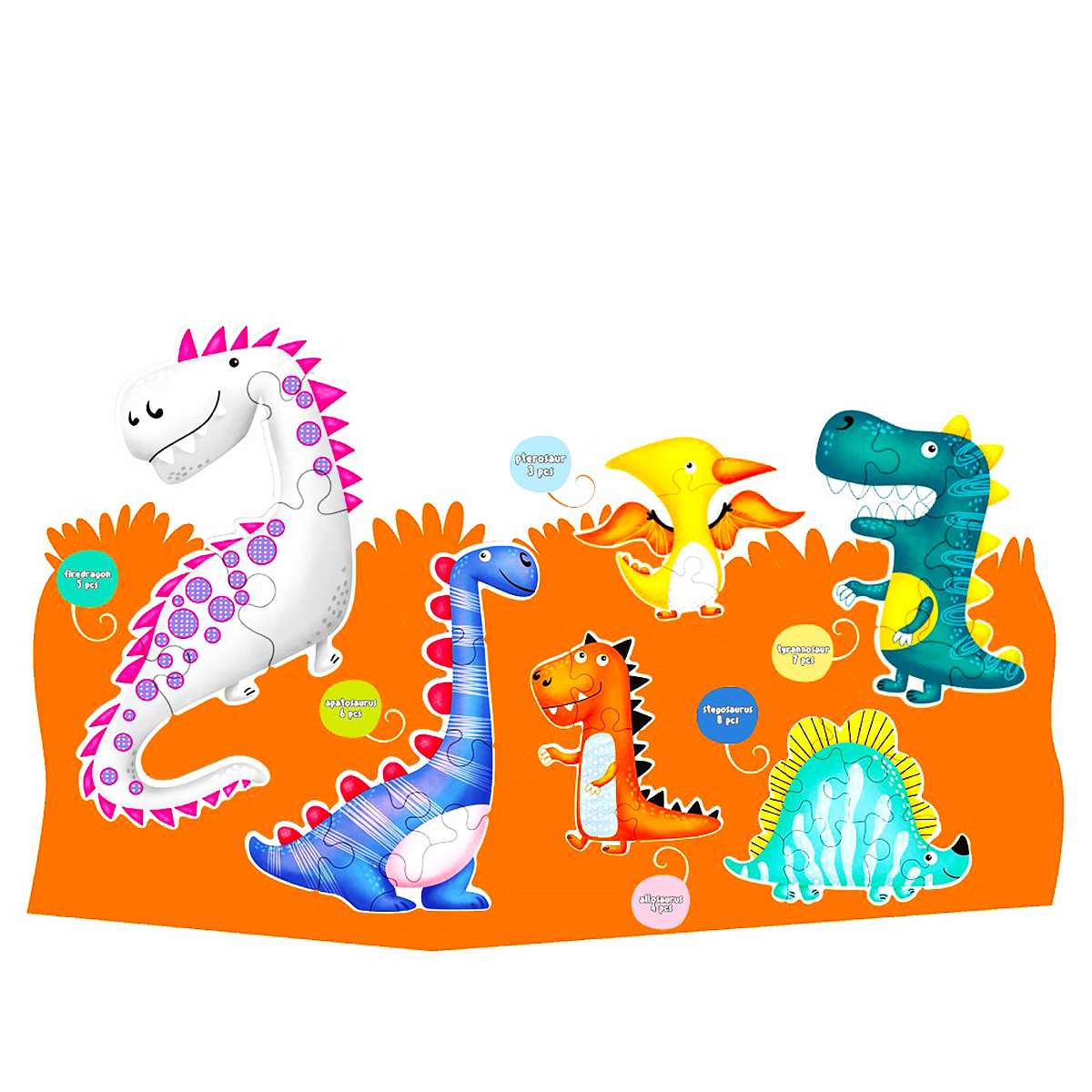 6 Puzzles Los Dinosaurios de 3-4-5-6-7 y 8 piezas