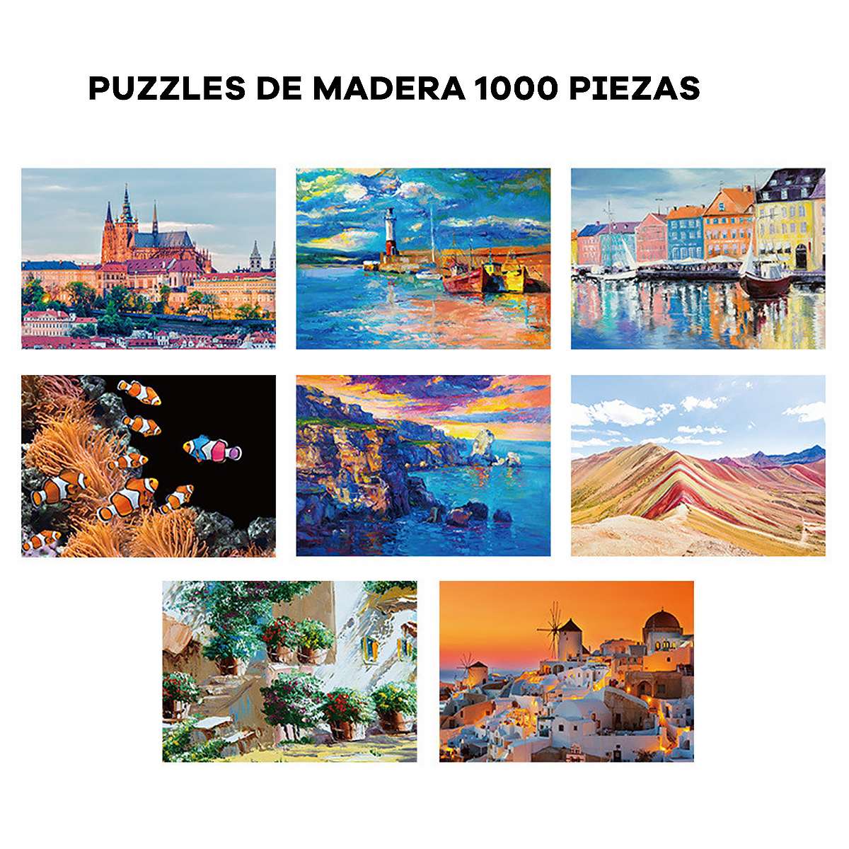 Puzzle de Madera Santorini Puesta de Sol de 1000 piezas