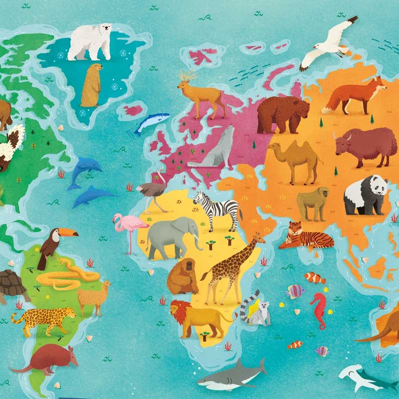Puzzle Clementoni Mapa del Mundo - Animales de 250 piezas