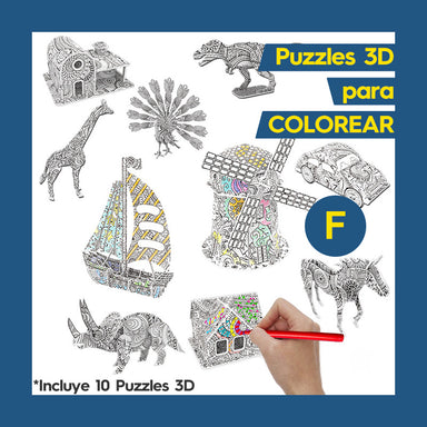 10 Puzzles 3D para Colorear - F