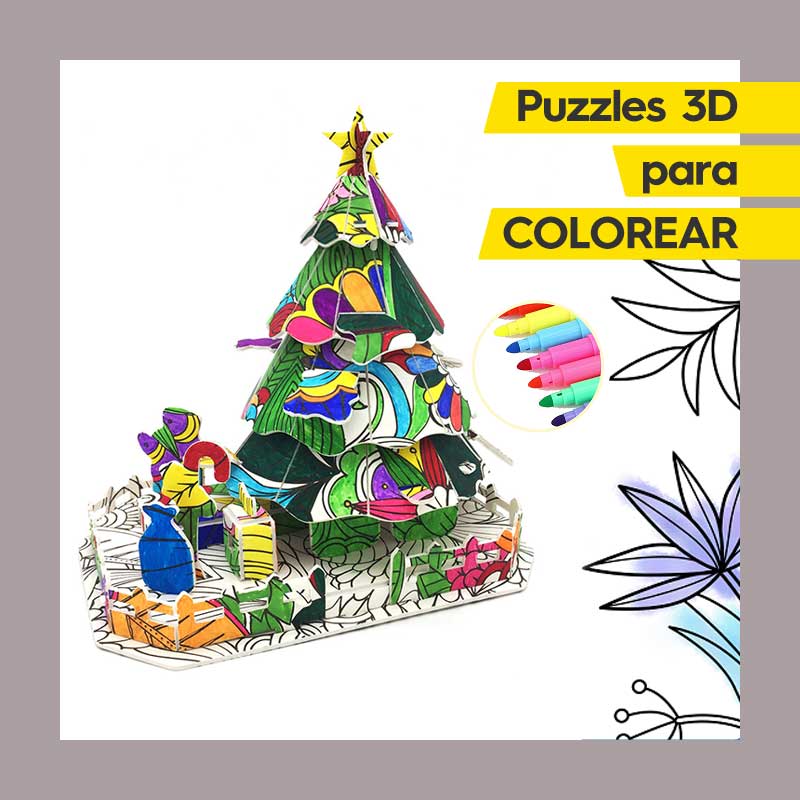 Árbol de Navidad Puzzle 3D para Colorear