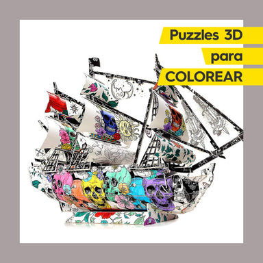Barco Pirata Puzzle 3D para Colorear