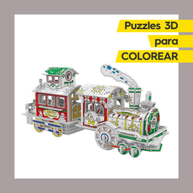 Tren Puzzle 3D para Colorear