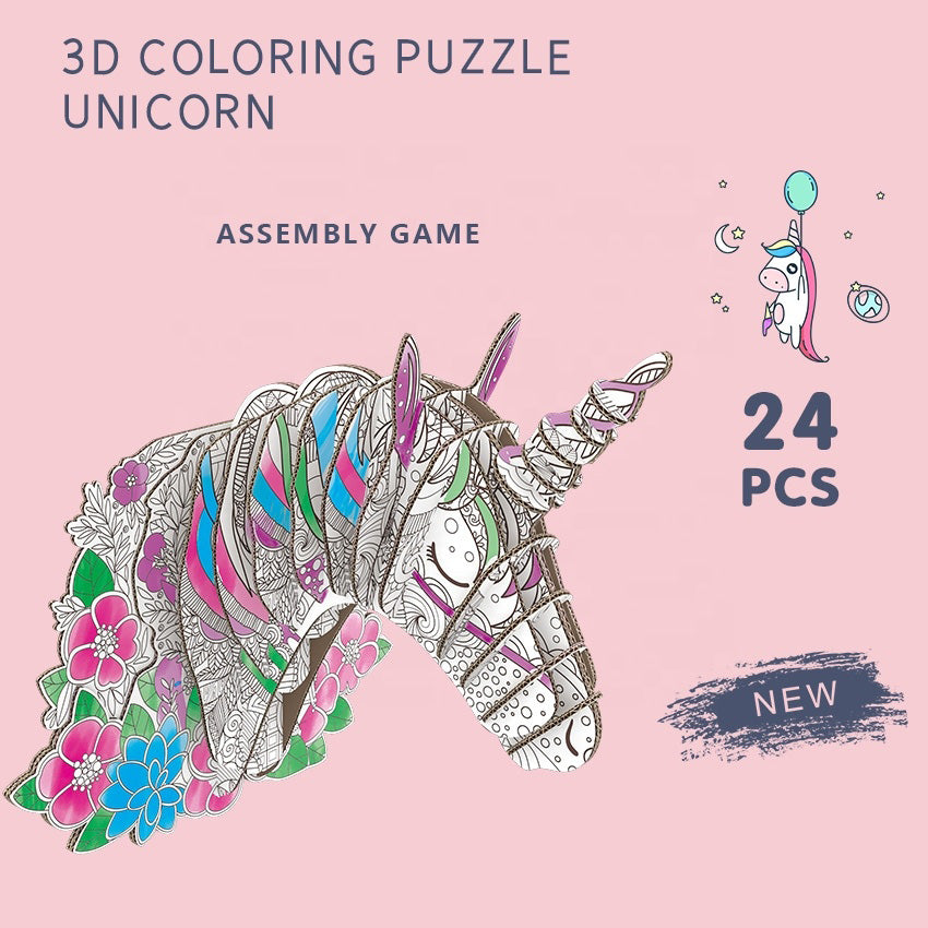 Unicornio Puzzle 3D para Colorear